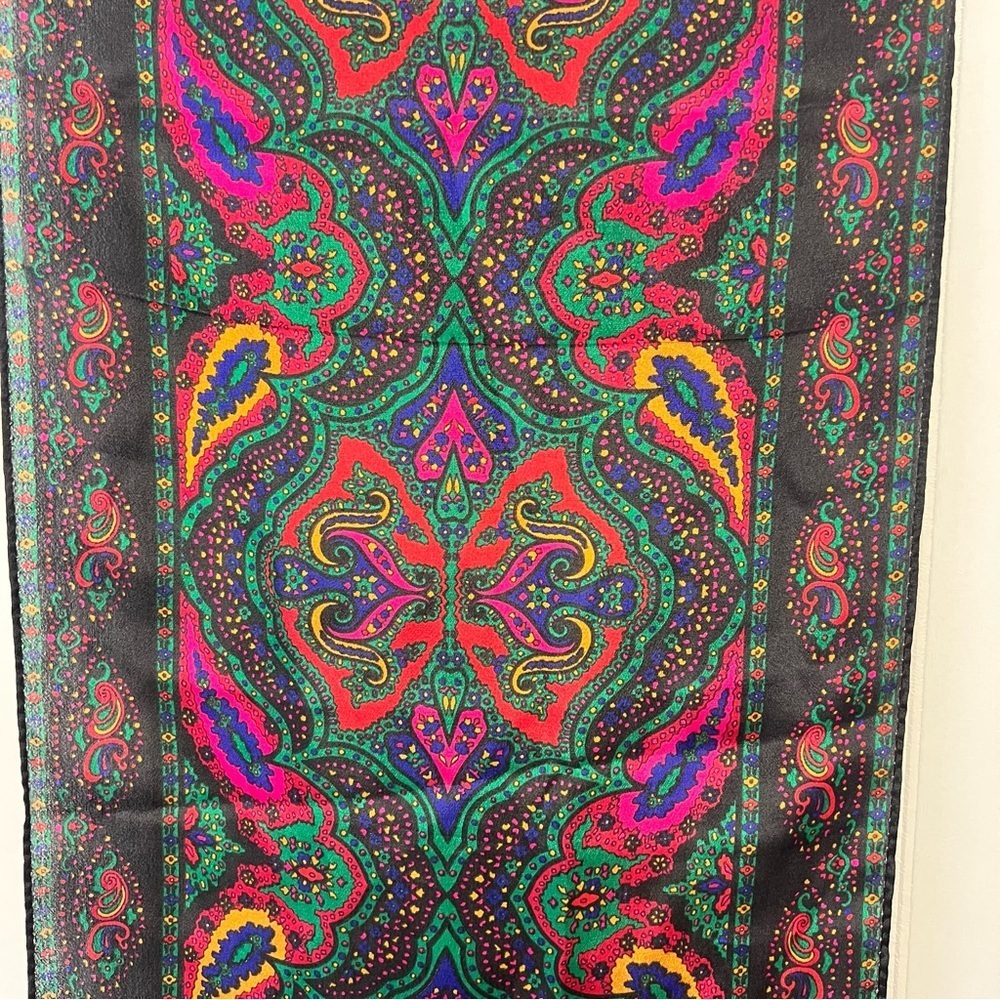 Vintage Liz Claiborne 100% Silk Scarf Paisley Long Oblong Retro 80s - Picture 5 of 5